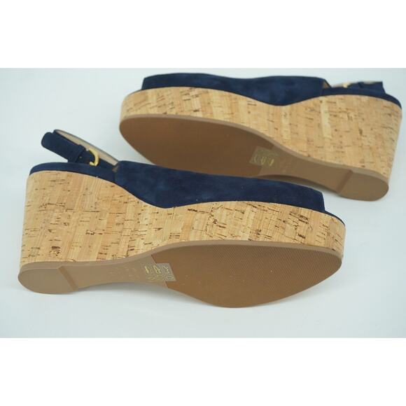 Stuart Weitzman Jean Blue Suede Slingback Cork Wedge Heel Sandal SZ 11 New - Picture 5 of 9